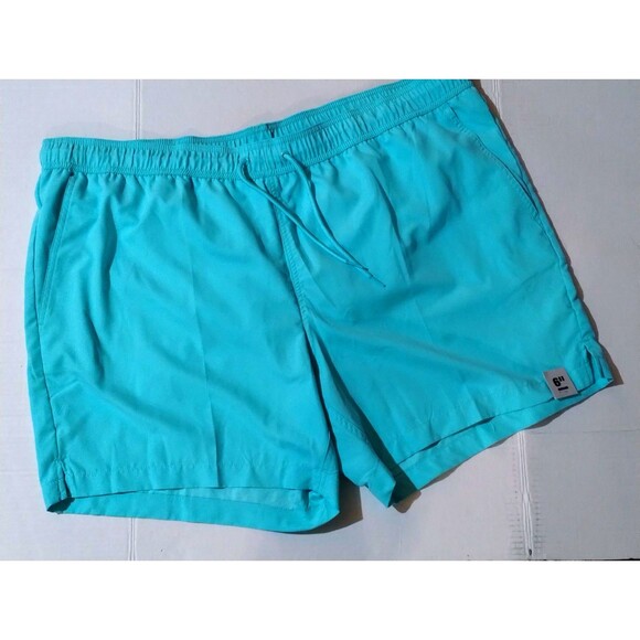 George Mens Aqua Blue Swim Shorts Trunks Above the Knee Elastic Waist 2XL - Picture 2 of 10